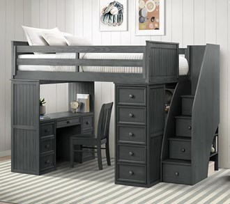 Full Loft Chest Desk W/ Stairs Weathered Grey